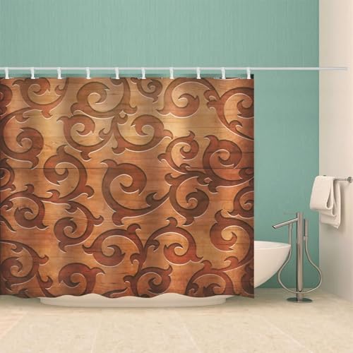 Rideau de douche en polyester marron étanche et lavable avec anneaux inclus