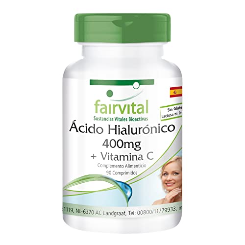 fairvital Ácido hialurónico en comprimidos 400mg + vitamina C, ALTA DOSIS, VEGANO, 90 comprimidos