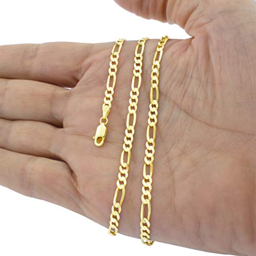 Nuragold 14K Yellow Gold 4.5Mm Figaro Chain Link Bracelet, Mens Womens Jewelry Lobster Clasp 7" 7.5" 8" 8.5" 9" - Real Gold Jewelry #TOP5