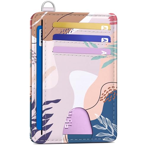 Mayski Slim Wallet, Credit Card Holder for Women, Minimalist Front Pocket RFID Blocking Card Cases, Small Wallet Women Men(Leaves2)