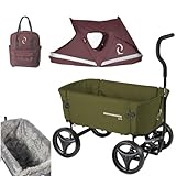 Beach Wagon Faltbarer Bollerwagen LITE Combideal - 80 kg - Handwagen mit Verdeck, Fleece Wanneneinlage und Rucksacktasche - Strandwagen, Gartenwagen und Campingwagen - Khakigrün