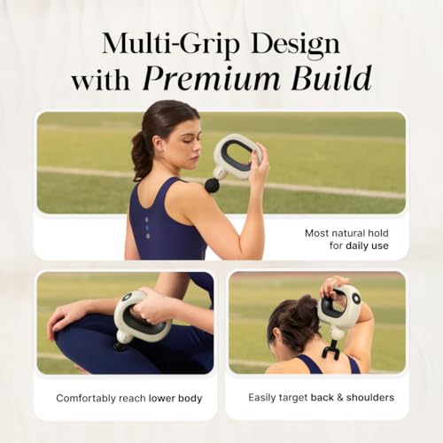 Image of Cult Halo Premium Full Body Gun Massager with Multi-Grip Handle, 5 Massage Heads & 6 Adjustable Speeds, 3 hour battery, Cream