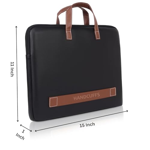 Image of Handcuffs Envelope Sleeve for MacBook Pro 14 Inch | Solid Space Lightweight Faux Leather Case with Handle for Laptops & iPads | Sleek Design Durable & Water Resistant (Black)