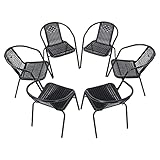 DKIEI 6 Pcs Stackable Garden Bistro Chairs - Rattan Woven Seat, Metal Frame, Black, 72 * 56 * 54.5cm