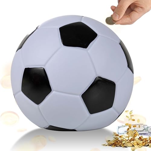 Tirelire de football pour garçons et filles tirelire football 15 cm petit enfant cadeau d'anniversaire noir et blanc