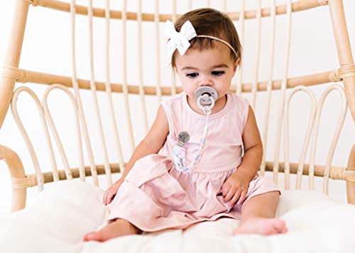 Image of Copper Pearl Premium Knit Pacifier Clips 3-Pack: Stylish Stainless Steel Holders for Baby Girls and Boys - Prevents Floor Drops - Bloom Design