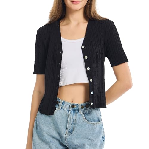 Image of Simple&Opulence Women's Summer Cardigans V Neck Cooling Sweater Lightweight Open Front Button Shrugs Knit Top Jackets