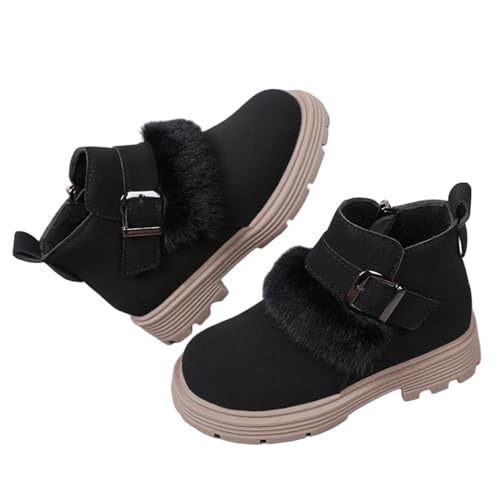 Ankle Boots for Girl Side Zipper Low Heel Short Booties Warm Fleece Dress Shoes for Little Kid Big Kid