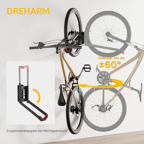 monTEK Schwenkbare Fahrrad Wandhalterung, Fahrradhalterung Wand ohne schweres Heben, platzsparender Fahrradständer für die Garage, einfaches Einhängen und Aushängen, kann bis zu 35 kg halten, 2 Stück