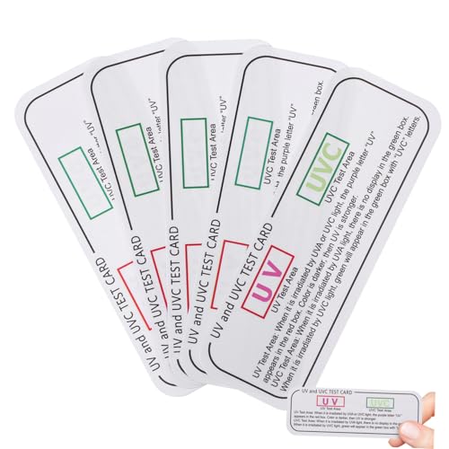 CONGARTENO 5 piezas Tarjetas Indicadoras UV Tiras Compactas para Prueba Interior de Luz Ultravioleta Cambian Color para Identificación Fácil y Control Preciso