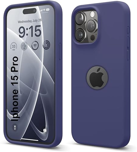 Image of SBMS Liquid Silicone Case for iPhone 15 Pro 6.1-Inch, Logo Cut Silky-Soft Touch Full-Body Protective Phone Case, Shockproof Back Cover for iPhone 15 Pro (Navy Blue)