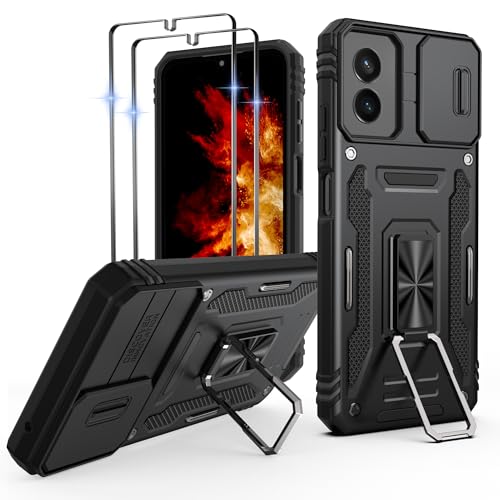 Aropuktek for Moto-G-Power-5G-2024 Case: Longer & More Stable Kickstand, Slide Camera Cover, Heavy Duty Shockproof Phone Case with 2 PCS Screen Protector for Motorola Moto G Power 2024, Black