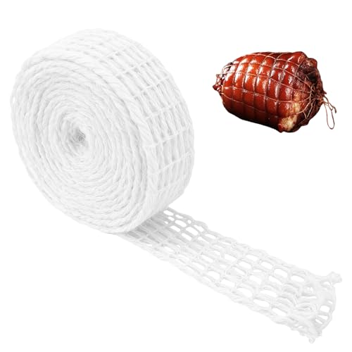 QEAS Red para Carne 5 m, Malla Elástica Blanca 16 Agujeros, Mallas para Rollos de Carne, Ideal para Jamón, Asados, Carne Ahumada, Cocinar, Hornear, Conservar, Fácil de Usar y Reutilizable
