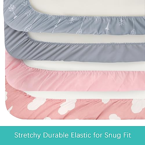 Baby Bassinet Sheets 4 Pack Compatible with 33" x 20" Mika Micky, Baby Delight, Dream On Me, AMKE and Other Rectangle Bassinet Mattress, Ultra Soft & Skin-Friendly, Pink Print