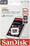 SanDisk Ultra 64 GB microSDXC Speicherkarte + Adaptateur SD mit A1 App-Leistung bis zu 140 MB/s, Klasse 10, U1