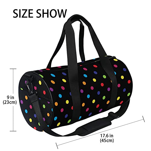 Colorful Polka Dot Black Duffel Bag Sports Gym Bags for Men and Women4