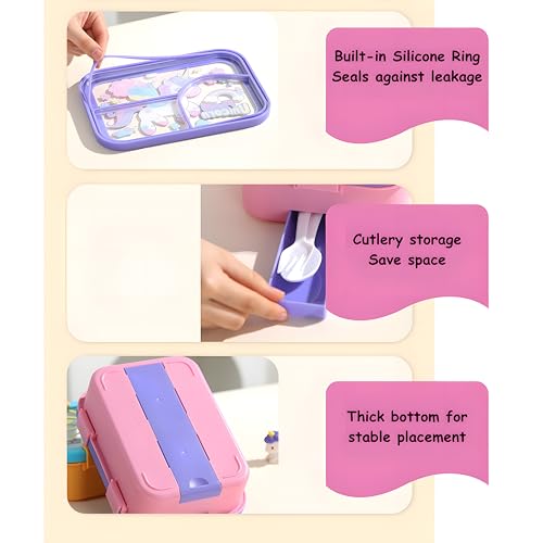 Image of Kids Tiffin Box Stainless Steel Lunch Box for School Boys & Girls | Leakproof Bento Lunch Box with 3 Compartments | Food Grade 304 Steel | Lunch Box for Kids School, Snacks & Office Use 650ML