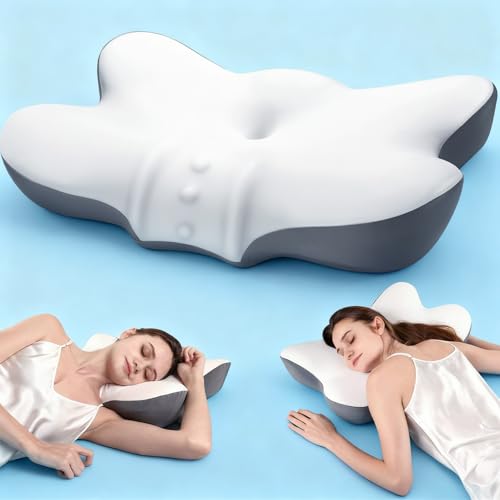 Image of Cervical Neck Pillow with 2 Heights (5.31 /3.54 in), Queen Size Bed Pillow with Cooling Pillowcase, Contoured Memory Foam Pillow for Side, Back & Stomach Sleepers, Ergonomic Pillow for Neck Pain Relief