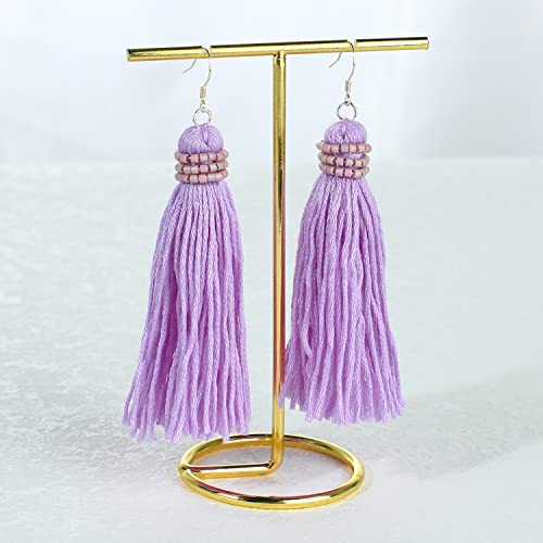 Kelitch Lavender Tassel Pendant Earrings Summer Bohemian Tiered Thread Tassel Dangle Earring For Women Party Dance Fashion Jewelry - Purple #TOP2