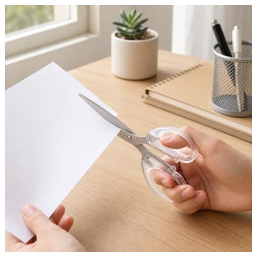 Minimalist Office Scissors, Transparent Medium, 5.51in, Stainless Steel