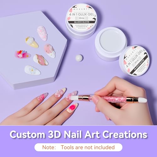 Makartt Solid Builder Nail Gel - 15ML 4-in-1 Non-sticky for Extension 3D Sculpting Nail, UV Glue for Acrylic Tips, Rhinestones & Sculpture Hard Gels for Nails UV/LED Lamp Required White
