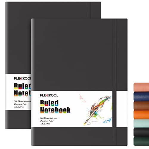 Carnet de notes ligné B5 lot de 2 avec pages numérotées couverture souple noire