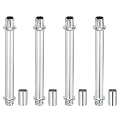 Image of PATIKIL Straight Pipe Lamp Stems Rod Kit, 4Set M10 Carbon Steel 100mm(3.94 inch) Long Double End Thread Rod with Coupling Nuts Sleeve Connector for Table Lamps Chandeliers, Silver Tone