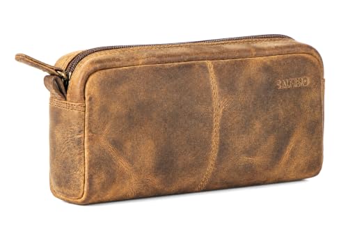 Image of Calfnero Genuine Leather Toiletry Bag for Men & Women | Premium Leather Travel-Pouch | Toiletry Organizer | Cosmetic & Shaving Kit Bag | Unisex Travel Dopp Kit (Hunter)