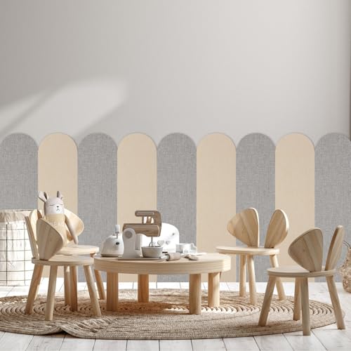 6 Stück 3D Wandpaneele,56x15cm XPE-Schaum Wandpolsterung Selbstklebend Polsterpaneel Antikollision Wandpolster für Schlafzimmer,Kinderzimmer (Hellgrau)
