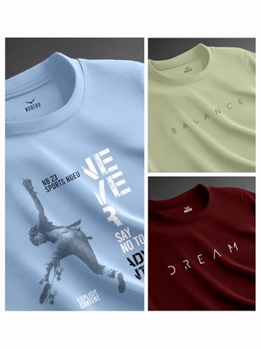 Image of Nobero 100% Cotton Tshirts for Men Combo Pack of 3 | Regular Fit | Printed | Round Neck Half Sleeve