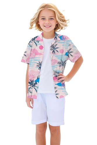 Image of Betusline Girls' and Womens' Hawaiian Shirt Blouse Button Down Beach Shirts | Casual breathable and comfortable Short Sleeve V-Neck Floral Tropical Blouse