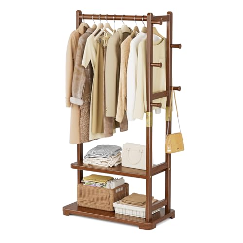 Solid Wood Coat Rack with Shelves and Hooks