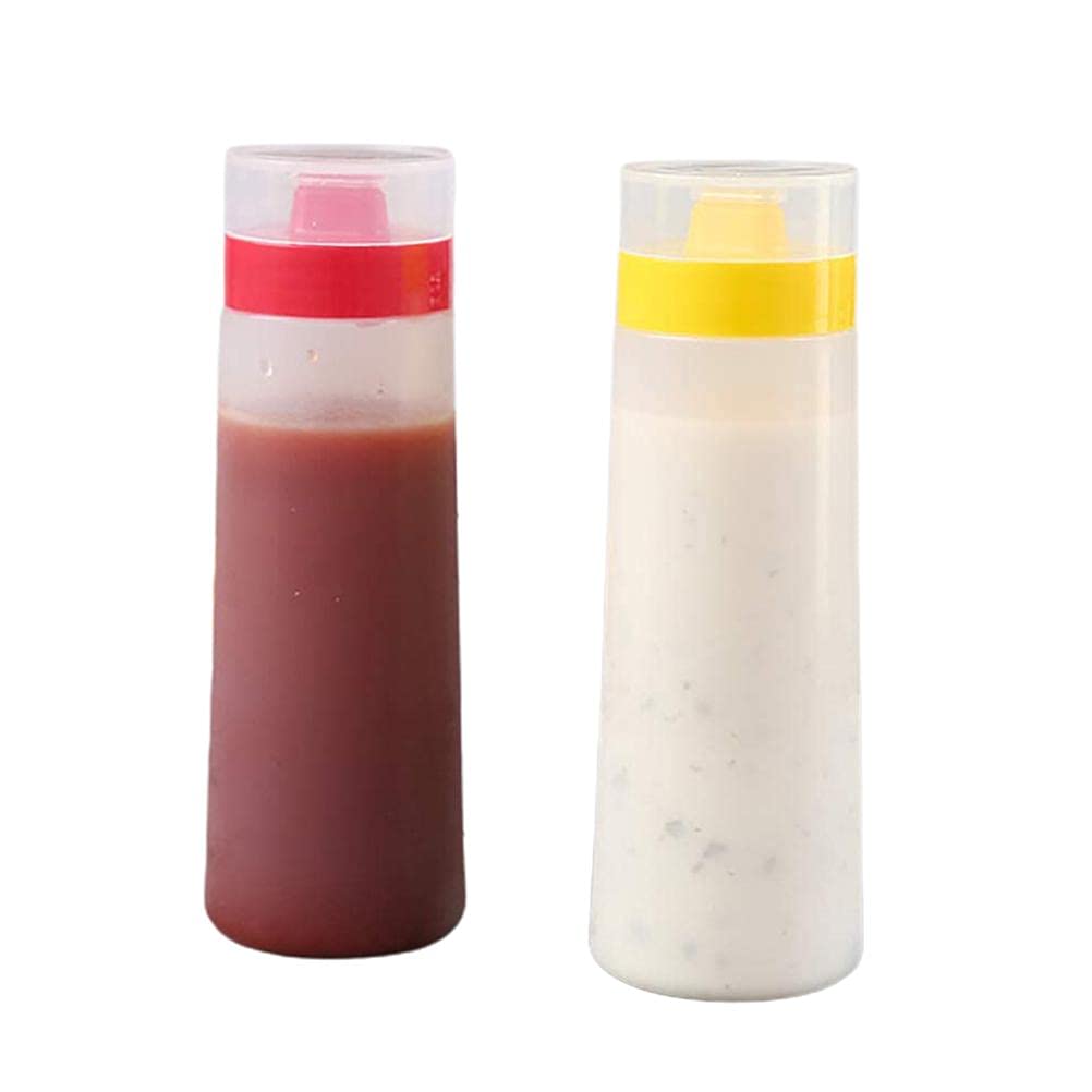 BSTCAR Pack of 2 Squeeze Bottles, 300 ml, BPA-Free with 4 Hole for Thick Sauce Sauce Head Bottle Ketchup Dispenser Sauce Bottles Pancake Bottle Mayo Mustard,Red and Yellow
