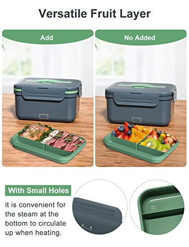 Monteka Electric Lunch Box Food Heater Upgrade 60/80/100W Double Layer Portable Food Warmer, 12V/24V/110V Heated Lunch Box For Adults Car Truck Home With 1.8L Removable Stainless Steel Container #TOP3