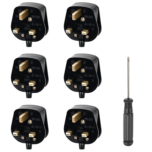 Double Dragon 13 Amp UK 3-Pin Plug | Heavy-Duty Rewireable Electrical Plug | Durable & Safe PC Flame Retardant Material | BS1363 & BSI Certified | Cord Grip for Secure Wiring (Pack of 6 Black)