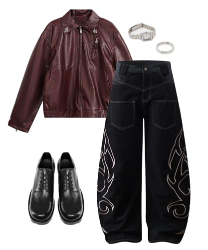 Unisex Vintage Embroidered Barrel Wide Leg Jeans with Inside-Out Pockets Streetwear Denim Pants4