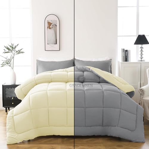 Image of 600 GSM Heavy Winter Comforter Single Size 60 inchX90 inch - 600 GSM Winter Blanket Comforter /Rajai /Duvet Microfiber Super Soft Fluffy Single Size - Ivory /Silver Grey Color