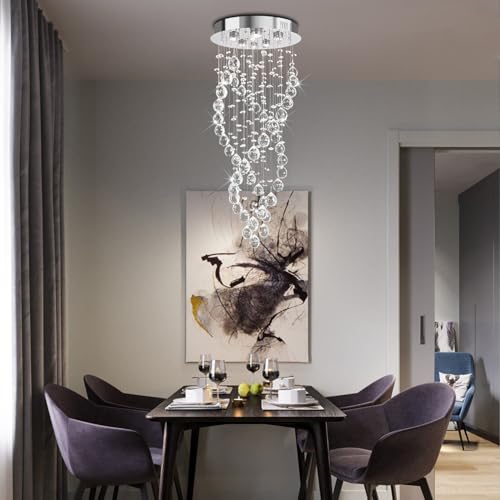 Image of Modern Luxury 6-Lights Spiral Raindrop Crystal Chandeliers for Dining Room, K9 Crystal Ball Flush Mount Ceiling Light Fixture for Living Room, Bedroom, Bathroom, Hallway, Staircase of CRYSTOP