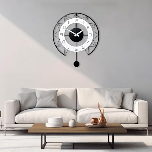 Image of Wall Clock Stylish Metal Analog Wall Clock for Living Room, Bedroom, Office, Kitchen, Home and Hall | Antique Fancy Big Size Modern Wall Watch (Black(ST-28), 40 CM)
