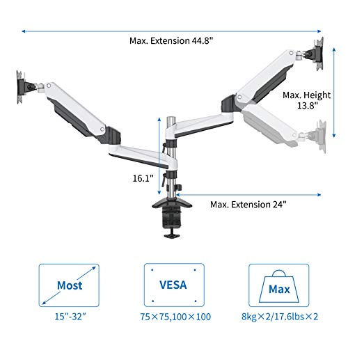 Shoppingall Fully Adjustable Dual Gas Spring Lcd Monitor Mount Stand With 2 Arm For 15”-32” Monitors, Clamp And Grommet Mounting Options In The Box, 6 Ft Hdmi Cable Included - Sa-Ga24-White #TOP4