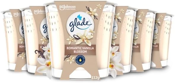 Glade Jar Candle, Scented Candle Infused with Essential Oils, Up to 30 Hour Burn Time, Vanilla Blossom, Pack of 6 (6 x 112g)