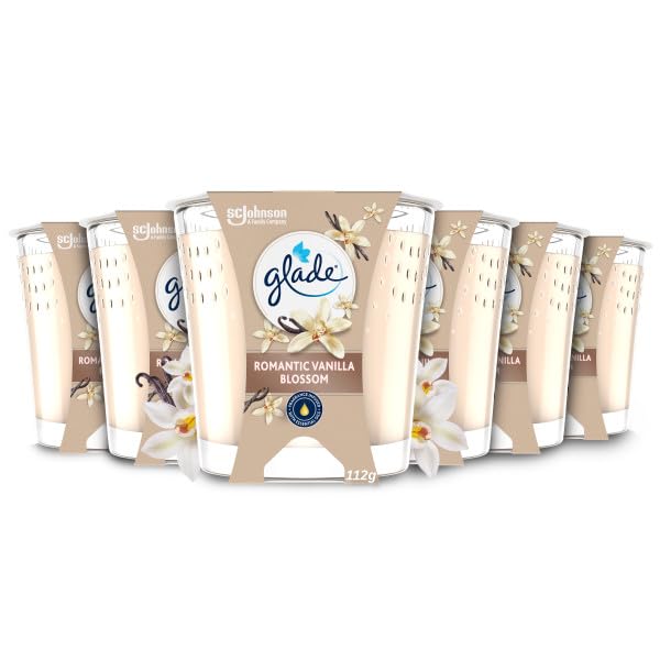 Jar Candle, Scented Candle Infused with Essential Oils, Up to 30 Hour Burn Time, Vanilla Blossom, Pack of 6 (6 x 112g)