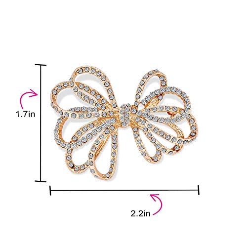 Image of Bling Jewelry Large Bridal Holiday Statement Christmas Pave Crystal Wedding Open Bow Ribbon Brooch Pin For Women Rose Gold Plated