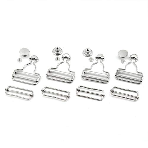 PZRT 4pcs 38mm Silver Suspenders Adjustable Buckle Metal Ribbon Slip Buckle Fasteners Clip For Garment Overalls Backpack DIY Accessories