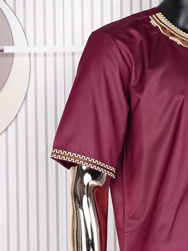 HD Men's African Clothes Embroidery Tunic Shirt and Pant Suit Two Pieces Dashiki Outfit Short Sleeves4