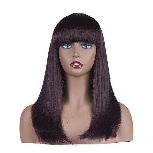 JINGFA Yaki Straight Wigs for Women Simulated Scalp Synthetic Daily Use Red Wigs With Bangs