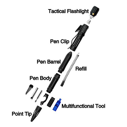 Kilitn 10 In 1 Tactical Pen For Self Defense Survival Multitool, Led Flashlight, Bottle Opener, Glass Breaker, Screw Driver, Whistle, Ballpoint, With A Multi Tool Card Edc For Men #TOP1