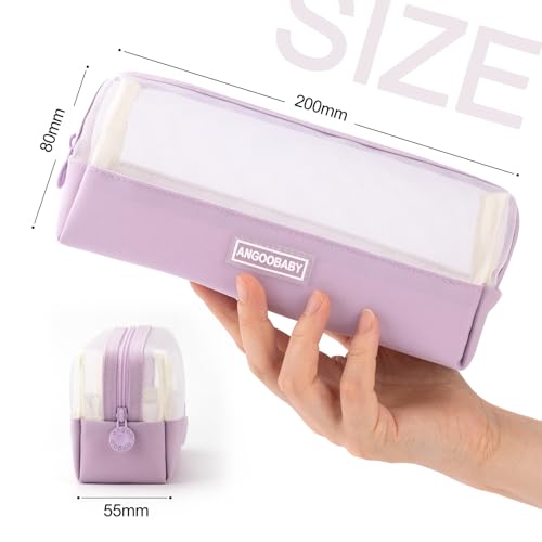 Image of ANGOOBABY Mesh Pencil Bag Clear pencil case Zipper Pouch Bags Multifunctional Pencil Holder for Students, Small Makeup Bag Suitable for Teen Girls & Boys (Violet)