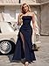 LAGSHIAN Women's Elegant Tube High Split Maxi Dress Strapless Bodycon Ruched Long Formal Evening Dress Navy