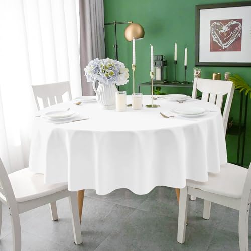 Image of Mulbozy 2 Pcs White Round Plastic Tablecloth Disposable,84 inch